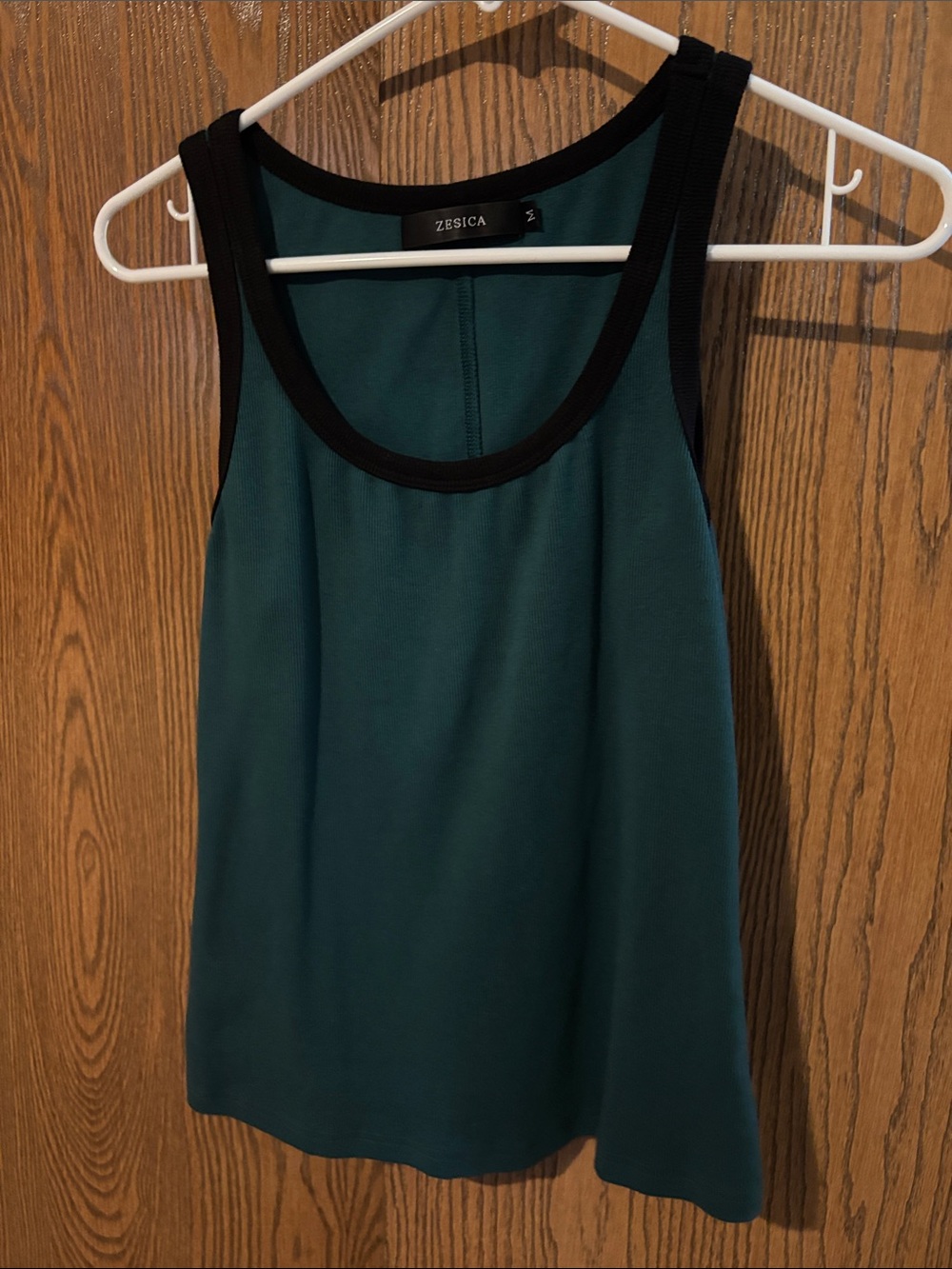 Zesica Teal Scoop Neck Tank with Black Trim